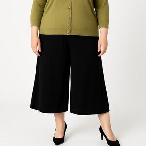 Eileen Fisher Tencel Wide Leg Cropped Pants Black Pleated Front